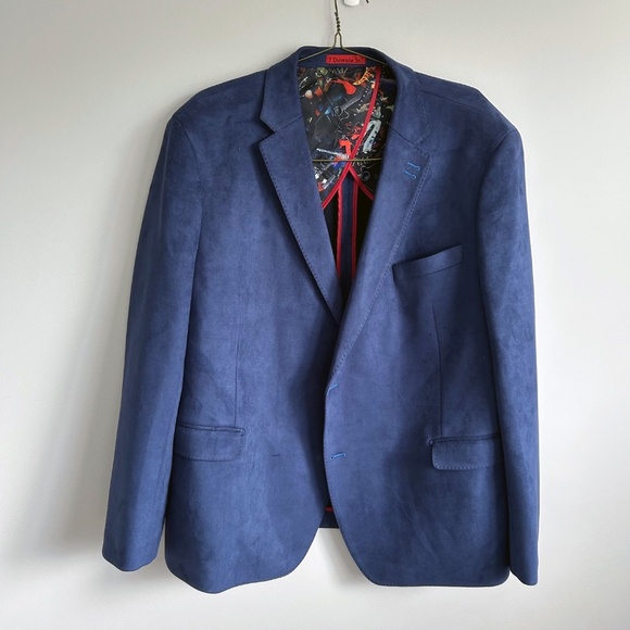 7 Downie Street Blue Men's Blazer with musical pattern lining, XL Size 52R - Picture 1 of 13